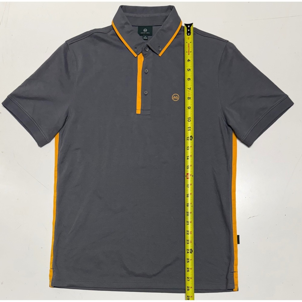 AG Green Label Mens Performance Golf Polo Shirt Grey Yellow Orange Trim Size M